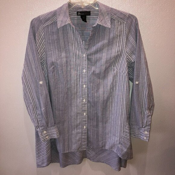 Lane Bryant Size 14 16 Blue Striped Long Sleeve Button Up Shirt Blouse Top - Picture 3 of 8
